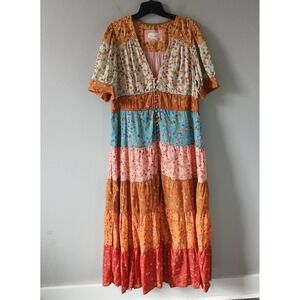 Anthropologie Women's Size Large Tiered and True Maxi Dress Floral Boho Prairie